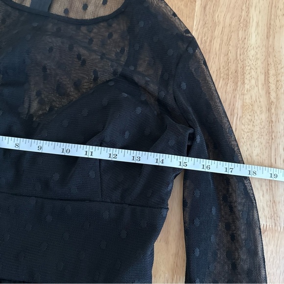 B Darlin Women Black Flocked Polka Dots A-Line Sheer Lace Dress Size 7/8 - Picture 7 of 8